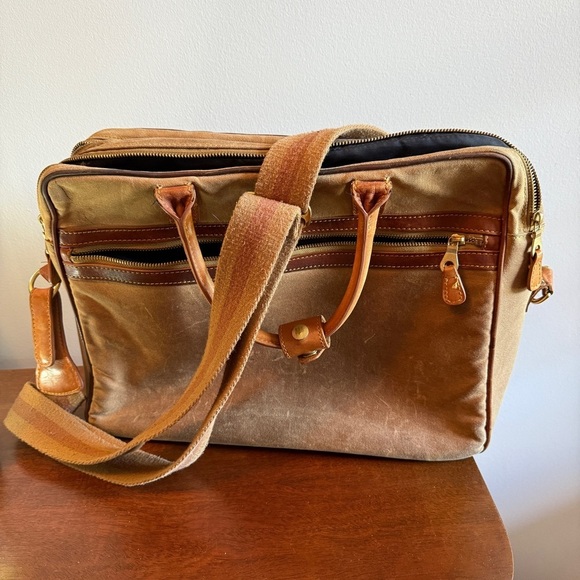 Mulholland Tan and Brown Laptop Bag with Canvas and Leather Design - Picture 2 of 7
